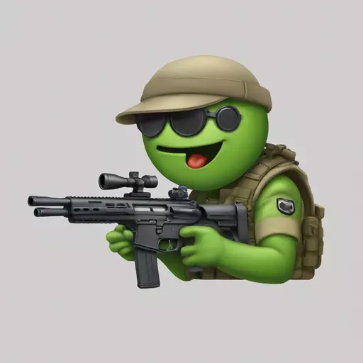 Un caméléon qui sourit sur un fusil de sniper emoji