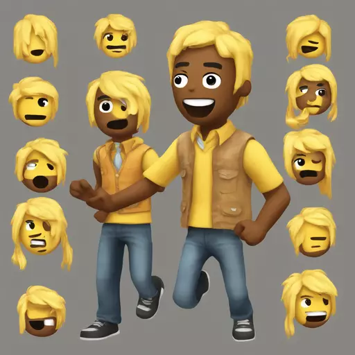 Generate a Roblox person very Roblox equal to Roblox that the player has a colorful shirt and that I have in his mouth like a scarf uncle and his yellow hair and on his head that has the solar system the emoji has to be in the style of mikecraft emoji