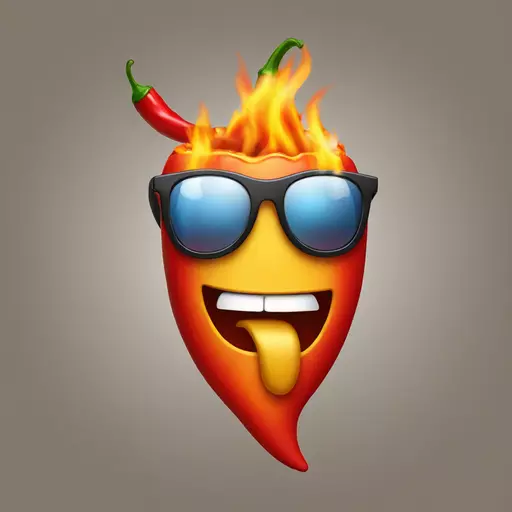 An emoji spitting fire while eating a chili pepper with sunglasses emoji
