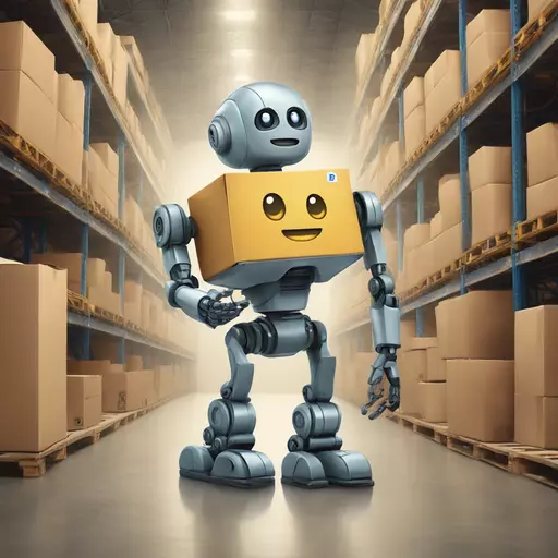 Vintage robot in the warehouse, which grabs a package emoji