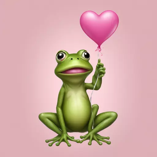 Frog holding love you pink baloon emoji