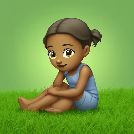 A little girl is sitting bare with her booty on the green grass emoji