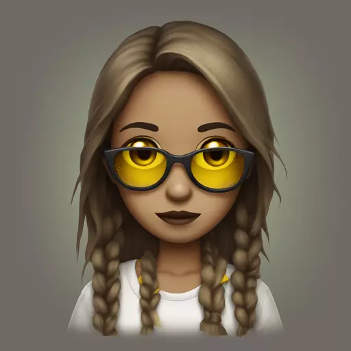 zombie girl, long brown hair, yellow streaks, sunglasses, dark eyes emoji