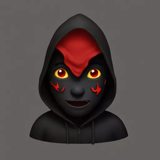 A demon with a hood in black and red background with red eyes can be generated for me emoji