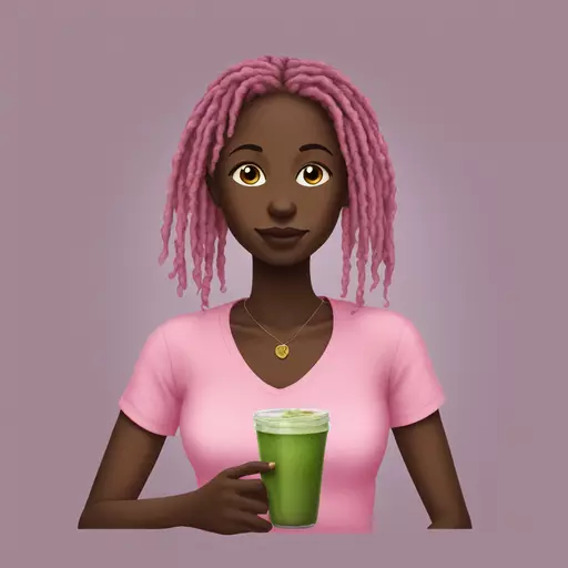 Dark skin girl with locs pink shirt clean girl drinking matcha  emoji