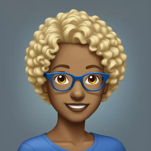 Fully grown adult with blonde short curly hair and blue glasses emoji