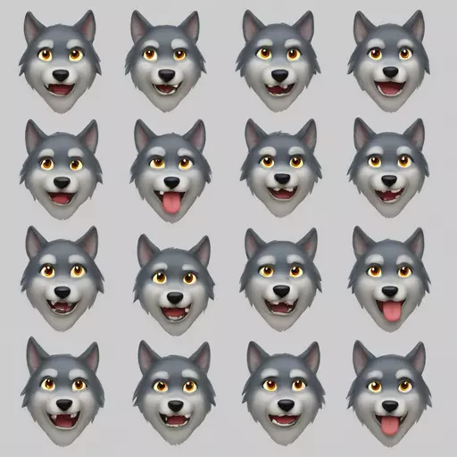 Wolf in different moods emoji