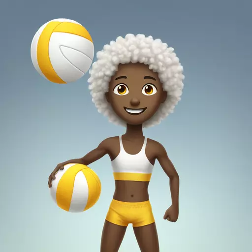 white small and strong teenager with fluffy hair enjoying playing beach volley  emoji