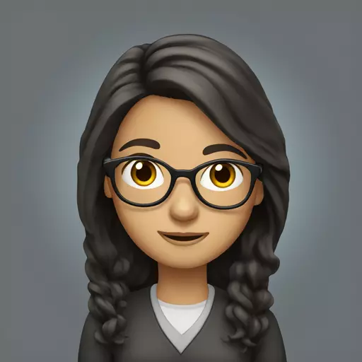 Dark-haired teacher with long hair, glasses, and hazel eyes emoji