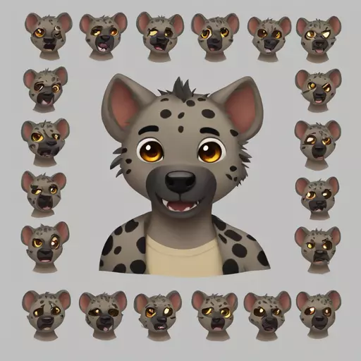 Make me a 10-pack of hyena emojis for my discord in anime style emoji