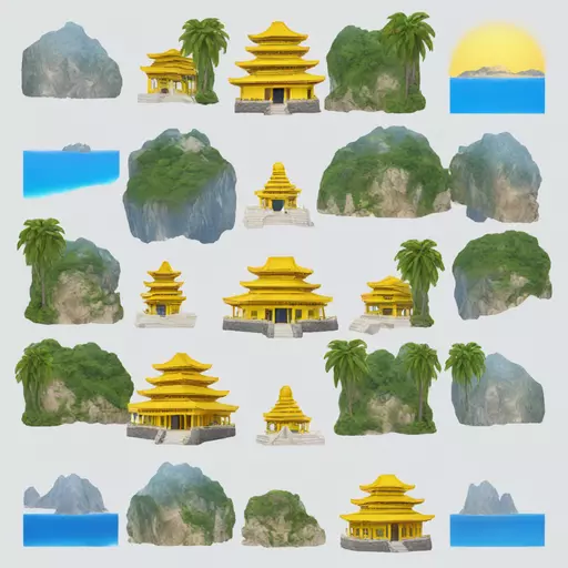 Island of Jeffrey Epstein, Yellow Temple, blue and white in emoji emoji