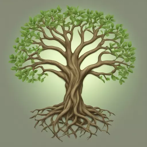 light brown celtic tree with widespread reaching branches and roots and light green leaves on a transparent background emoji