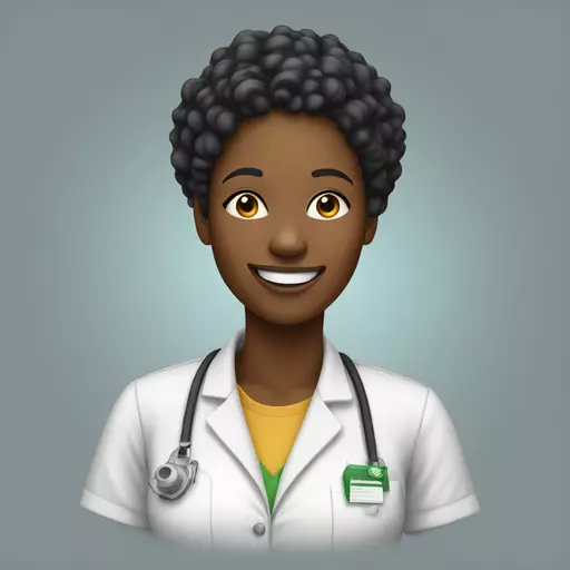 a black woman smiling and dressed as a biology student, posing sideways for the image emoji