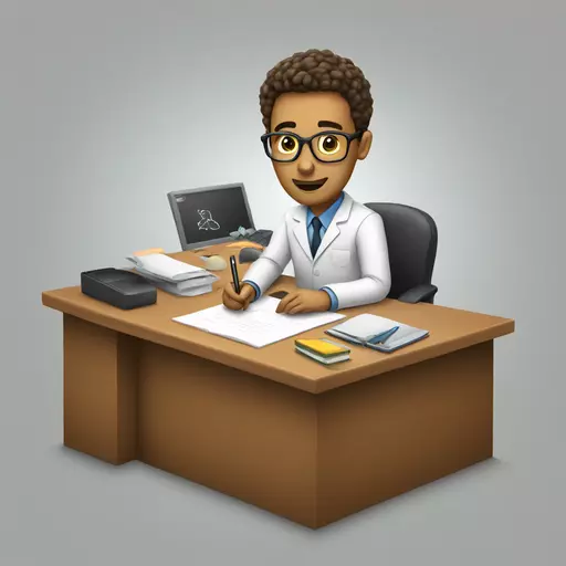 a researcher writing on a desk his promotion emoji