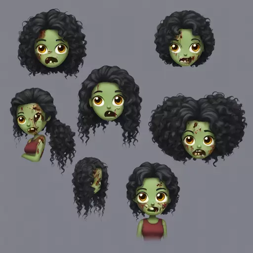 zombie, girl, curly black hair, make the hair long emoji