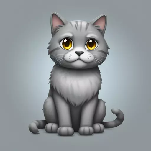 I want a simple sad full body cat with grey fur. The pic should be in a Comic or anime Art style emoji