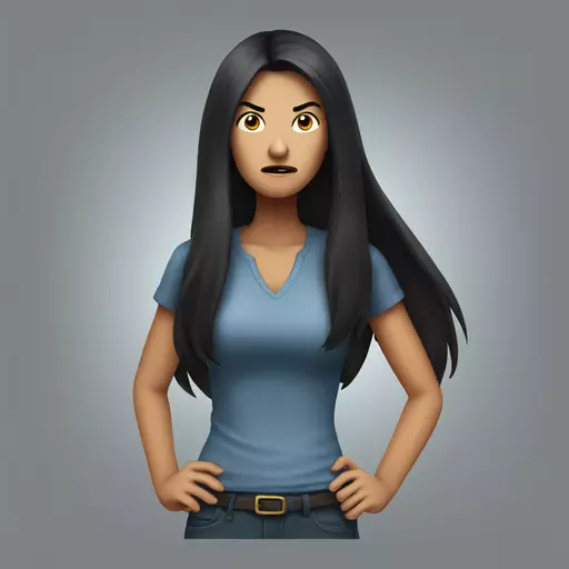 A dark-haired woman with long hair is angry emoji