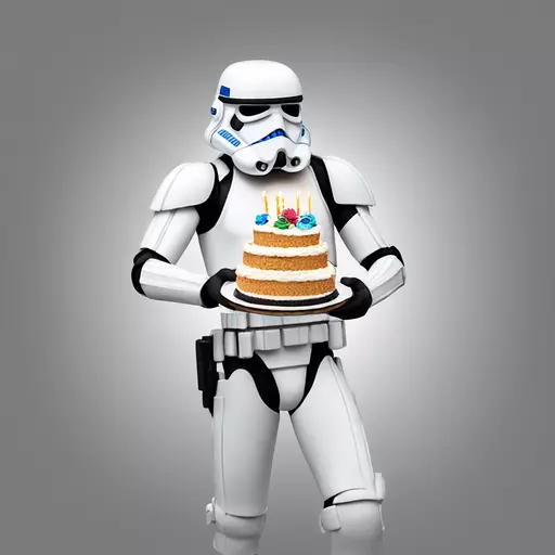 Star wars storm trooper carrying a birthday cake emoji