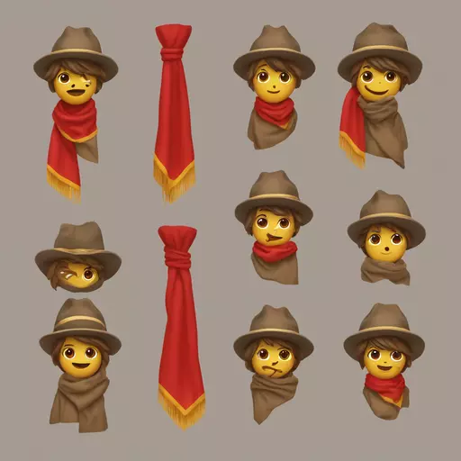Emoji de una bufanda scout de color marrón con una linea roja y una Linea dorada entrelazadas en toda la bufanda y con un nudo color negro en el medio emoji