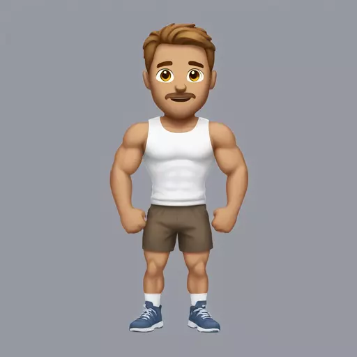 A really muscular white man with brown hair flexing in only gym shorts. emoji