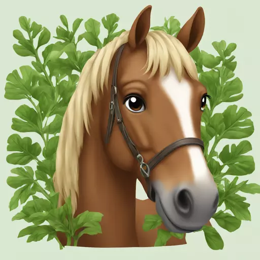 Brown horse with plants on it and beautiful emoji