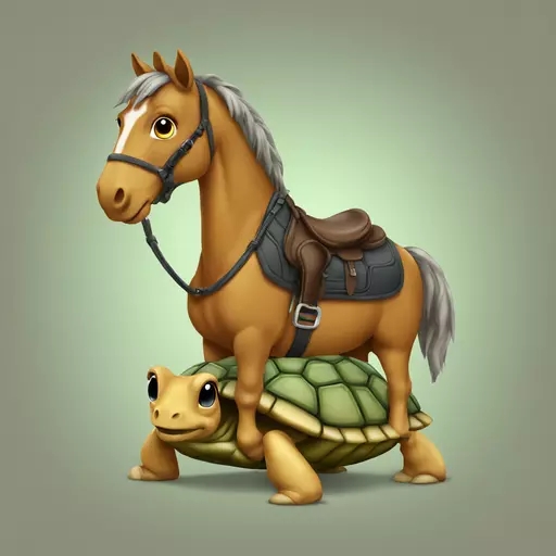 A horse on a turtle that looks like a foot emoji