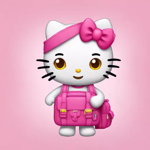 cute hello kitty with pink notebook and pink school bag emoji