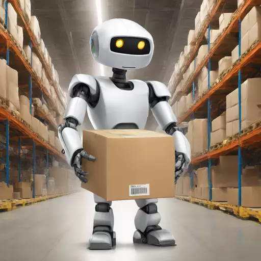 robot in the warehouse, grabbing a package emoji