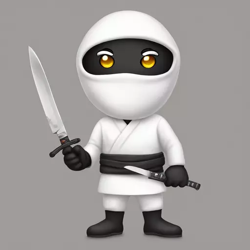 a white dressed ninja with a pocket knife held by his tooth emoji