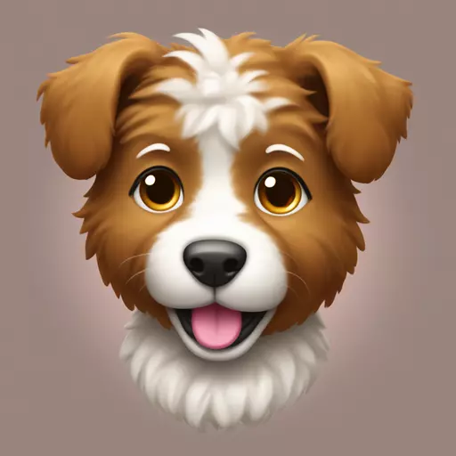 Cute dog emoji, front-facing, fluffy fur in black and warm golden-tan accents on face, chest, and paws, big warm brown eyes, slightly open smiling mouth with small pink tongue, joyful and friendly expression, modern mobile emoji style (iOS/WhatsApp/Android), soft rounded shapes, bright colors, smooth shading, clean design, transparent background emoji