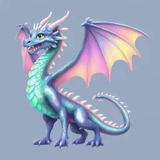 sparkly glossy pastel iridescent dragon full body emoji