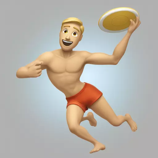 Create a minimalist, cartoon-style emoji of an ultimate frisbee player mid-action, holding a frisbee, with a playful and dynamic pose. The design should be completely nude but stylized to be abstract and family-friendly, avoiding any explicit or detailed anatomy. The player must have no clothing, as it is a player during Adam and eve epoch emoji