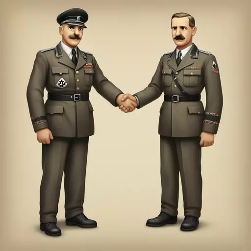 Create the same picture for me as just from Adolf Hitler and Wilhelm Canaris, while shaking hands, but Wilhelm Canaris has his other hand behind his back and is crushing the swastika. emoji