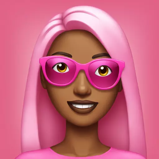 A pretty woman completely dressed in pink with long nails and pink sunglasses emoji