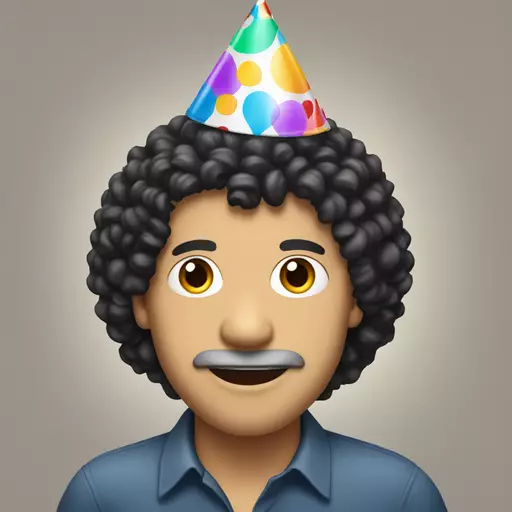 White Dad with black hair smiling with a party hat on emoji