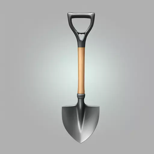 Create me an emoji of a hyper-realistic shovel with a long handle, put a cross on the handle, with a transparent background emoji