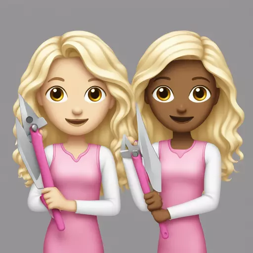 2 white blonde girls holding pink sparkly saws emoji