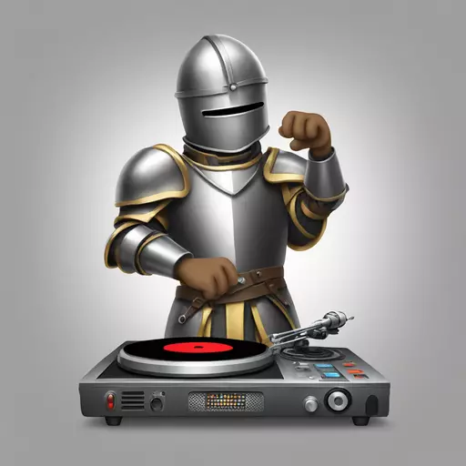 a knight who makes music with a DJ turntable emoji