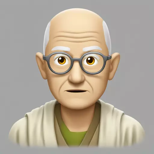 Wise old white it person with a bald head, some hair at the sides but very short, sat in front of a computer, very helpful and often compared to yoda emoji