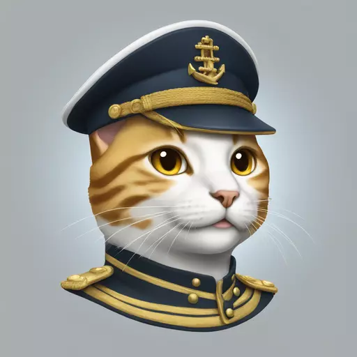 an admiral cat of a warship with a white and gold uniform and a gold cap emoji