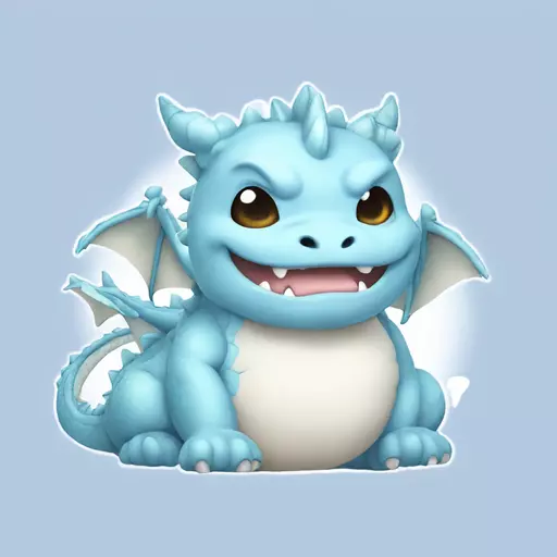 A chibi chubby asian dragon kawaii, pastel blue and white with clear lineart, emoji,  emoji