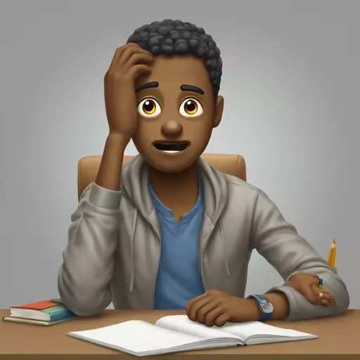 Can you create an emoji or someone overwhelmed and stressed by homework and easy to reproduce. It must be in a drawing style. emoji