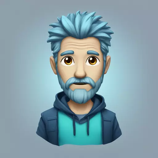 Old Wolf Man with dark blue hair with aqua highlights and has a beard same color, Chibi emoji