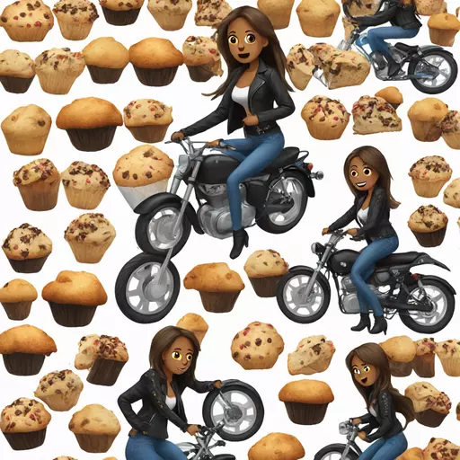  bike girl wear black jacket and blue jeans eat huge muffin  emoji