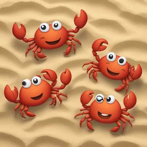 Cute crabs on beach each holding love you signs in different colors emoji