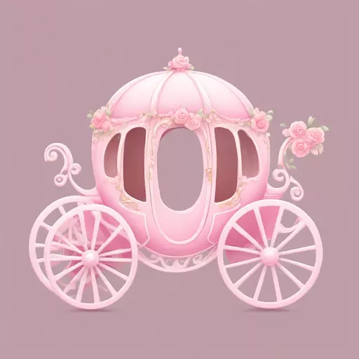 Cute emoji-style pink fairytale carriage, decorated with soft pastel flowers, glossy smooth shading, simple outlines, high contrast, round shapes, no background, high-resolution emoji aesthetic. emoji