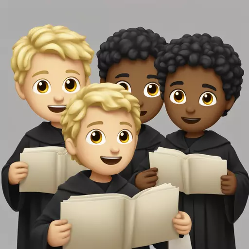 Three boys, two with blond hair, one with dark hair, singing, wearing black choir robes emoji