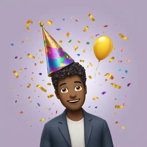 A person with a party hat, horn, and confetti emoji