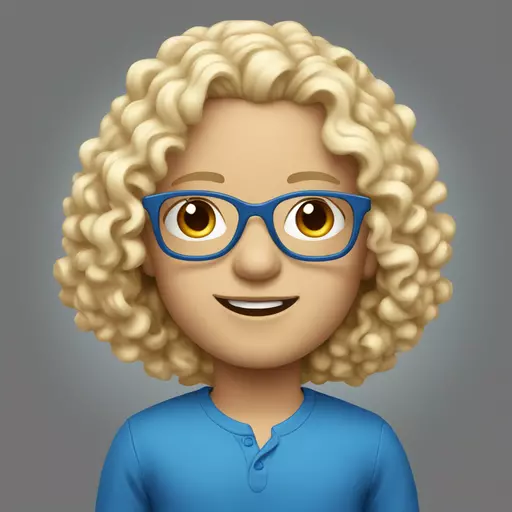 White colour skin fully grown adult with shoulder length curly blonde hair and blue glasses emoji