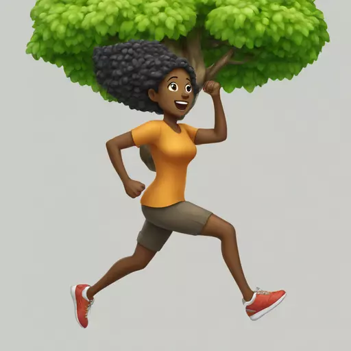 black woman running up tree to grab mushroom emoji